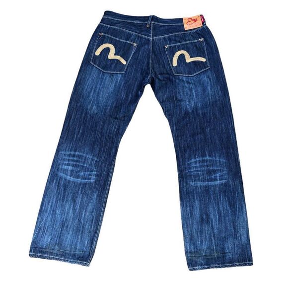 RARE Evisu Embroidered Jeans Size 40 BIG LOGO Blue - Picture 3 of 12